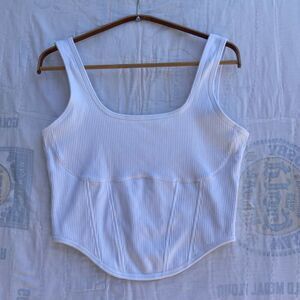 Pink Victoria’s Secret White Sleeveless The Cinched Piqué Corset Tank Top XL